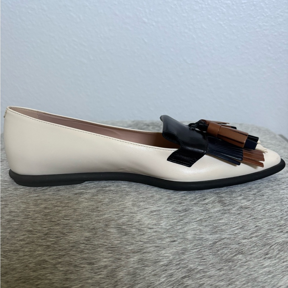TOD'S Two-Tone Cream, Black & Brown Tassel Loafers - Picture 2 of 3